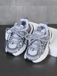 Breathable Mesh Casual Dad Shoes, Vintage Sporty Style, Block Design, Anti-Slip Thick Sole, Fits Ages 3-8