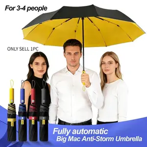 Fully automatic 125cm extra-large Portable Rain Umbrella, suitable for heavy rain, 10*2 reinforced ribs, men's folding umbrella, women's sun protection umbrella.