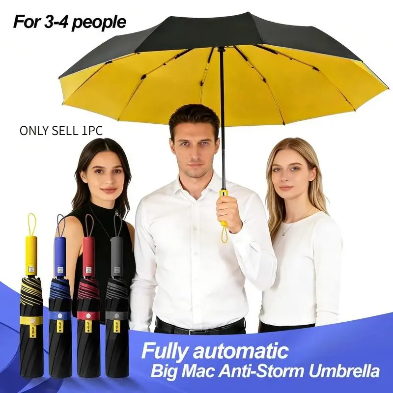 Fully automatic 125cm extra-large Portable Rainproof Umbrella, suitable for heavy rain, 10*2 reinforced ribs, men's folding umbrella, women's sun protection umbrella.