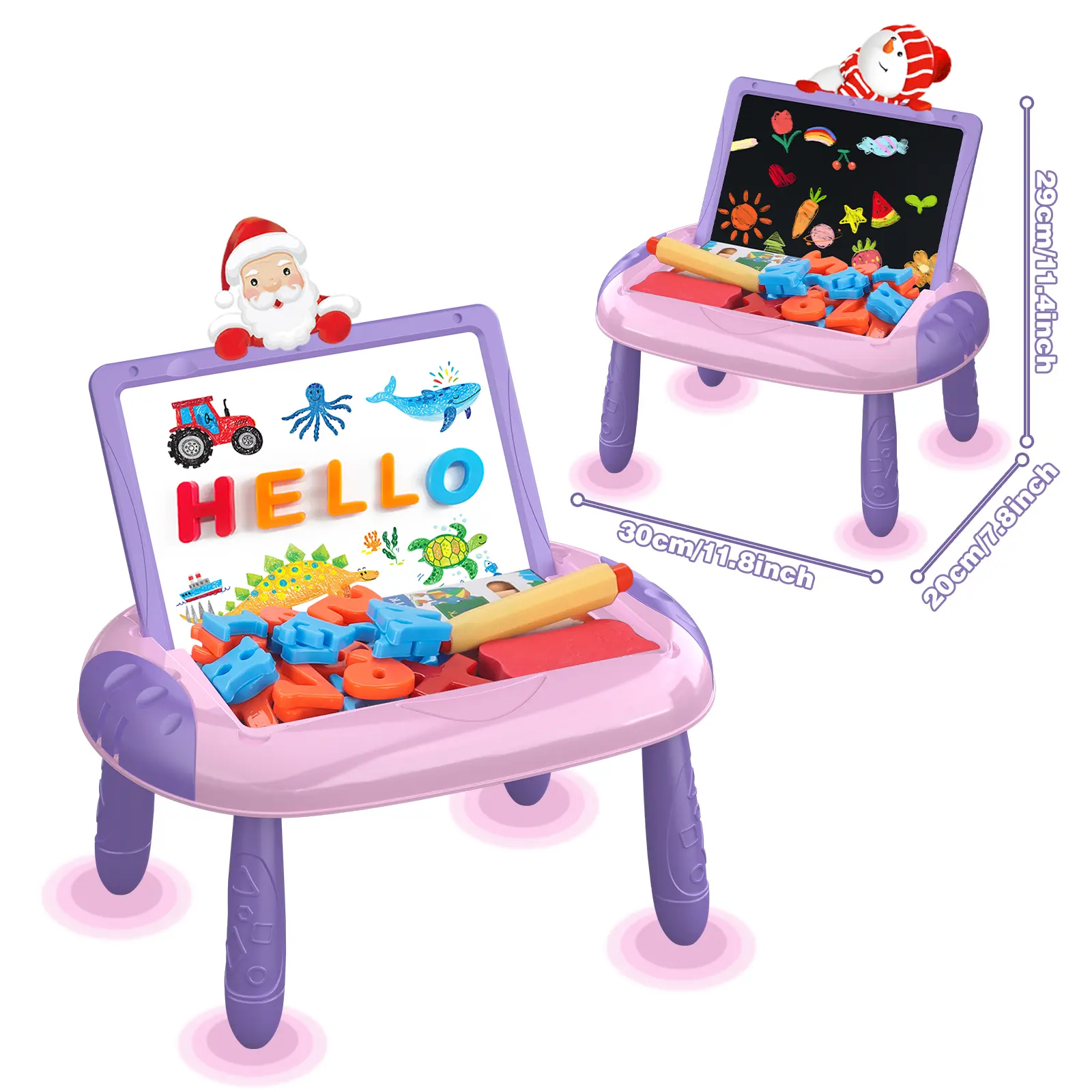 Double Sided Erasable Magnetic Drawing Board for Kids - Includes Letters, Numbers, Chalk, Watercolor, Waterproof Brush Markers - Educational Learning Toy, Birthday Gift for 1-3+ Year Olds,back to school