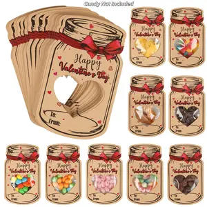 Valentine’s Day Cards for Kids, 24 Pack DIY Classroom Valentines with Heart Windows & Treat Bags, School Party Favors for Boys & Girls, Greeting Card