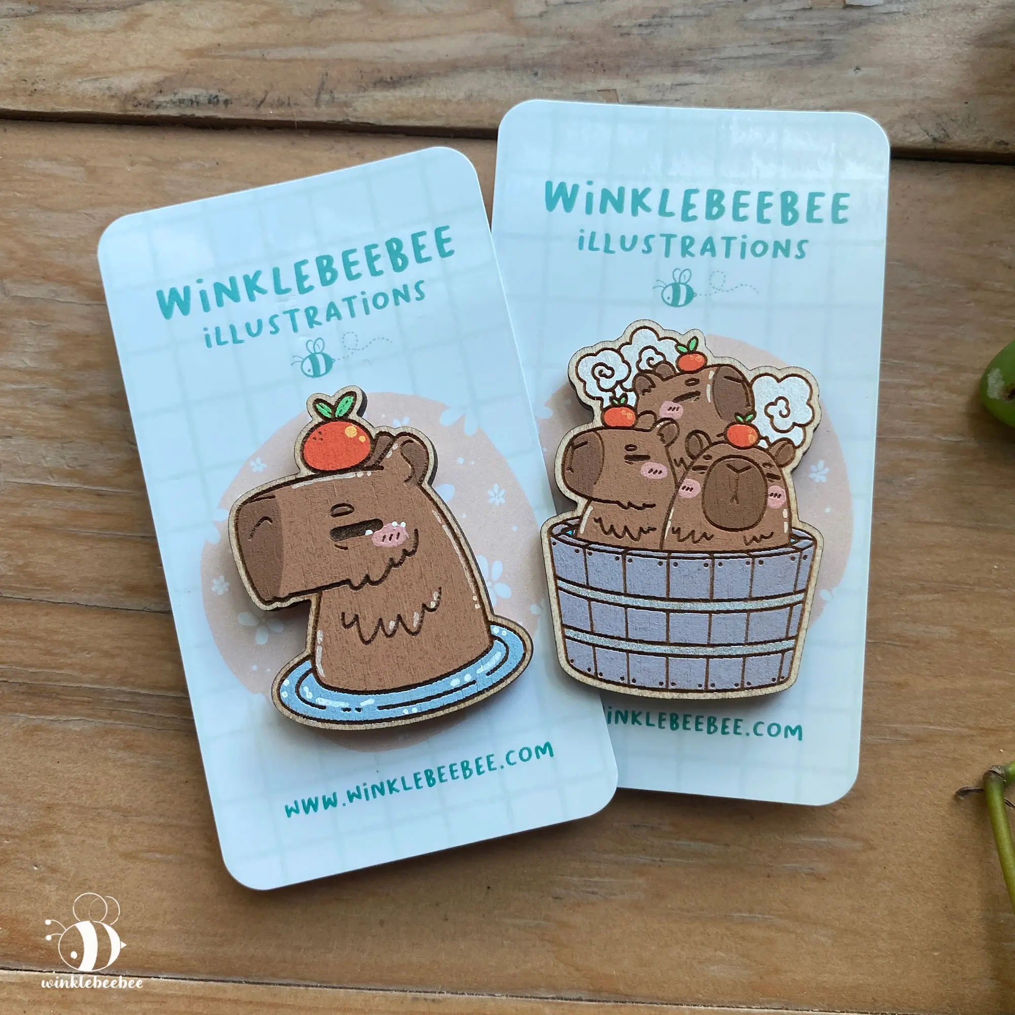 Capybara Spa Day - Laser Engraved Wood Pins