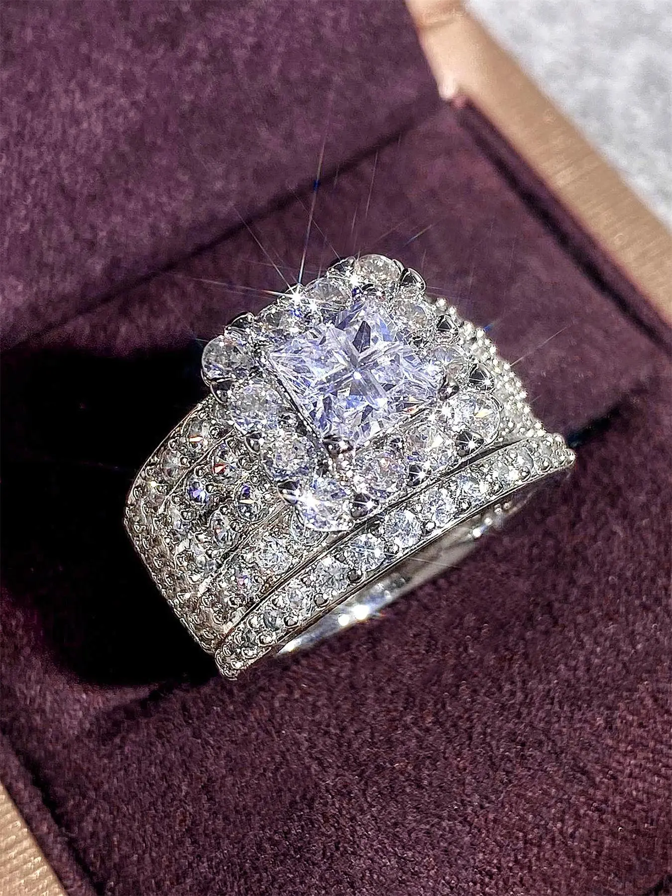 Elegant Rhinestone Decorated Ring for Women, Beautiful Rings, Fashionable Jewelry for Party, Daily Clothing Decor, Trendy All-match & Exquisite Engagement Rings for Anniversary Gift, Pave Engagement Ring, Elegant Glittering Ring, Bridal Engagement Ring