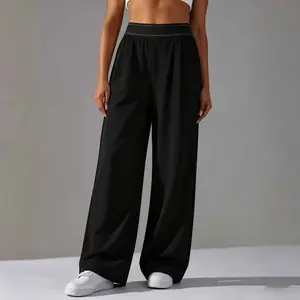 Women's Wide-Leg Yoga Pants  Featuring an elastic waistband a loose straight-leg silhouette and convenient pockets these pants effortlessly blend casual and athletic styles making them an essential staple for everyday wear They pair perfectly with cr