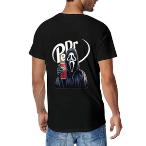Men's Basic Shortsleeve Cropped Ghostface Dr Pepper Graphic T-Shirt - Breathable, Comfy Classic Cotton Horror Movie Back Print Casual Top for Fans, Vintage Streetwear