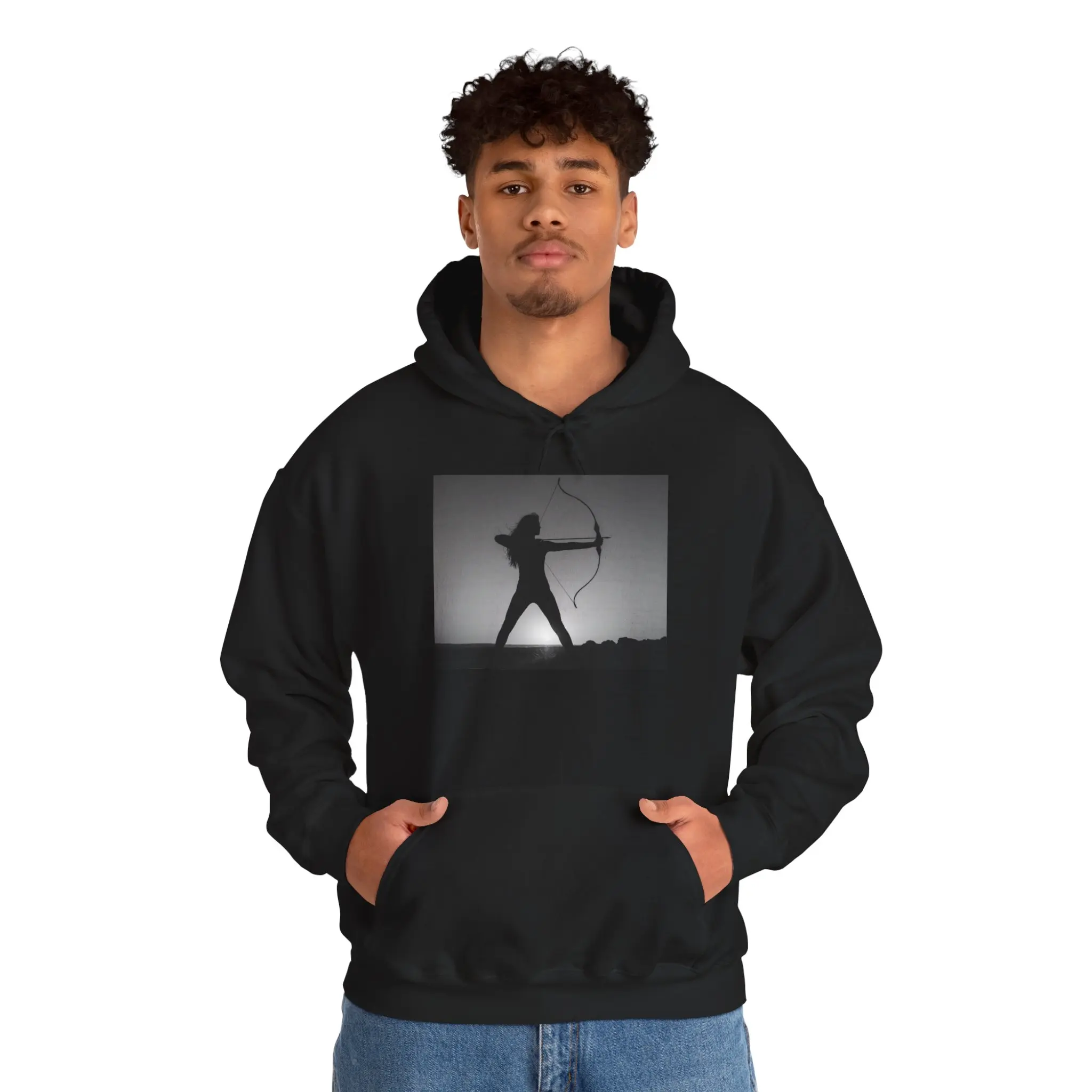 Huntress Archer Unisex Hoodie Classic Menswear with Kangaroo Pocket & Adjustable Hood for Stylish Warmth Sweatshirts Tops Long Sleeve Pullover Casual White