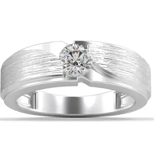 1/2Ct Men's Diamond Brushed Solitaire Diamond Wedding Ring Lab Grown in Gold