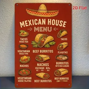 MEXIBITES Aluminum Sign with Vintage Mexican House Menu and Colorful Food Illustrations, Durable Aluminum Wall Art Plaque for Kitchen Bar Restaurant Decor