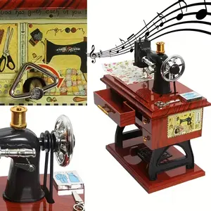 Vintage Music Box Shaped Sewing Machine Decor, Retro Home Office Decoration, Relaxing Melodies for Desk Ambiance, Unique Gift Idea