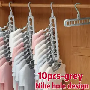 10-Pack Heavy-Duty Foldable Plastic Coat Hangers with 9 Holes, Non-Slip, Space-Saving Closet Organization Tool for Dorms