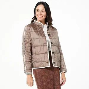 Jaclyn Smith Button-Front Contrast Trim Quilted Jacket