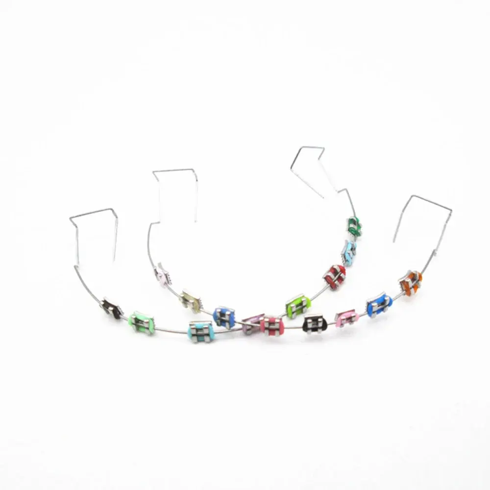 Colorful Temporary Teeth Accessories - 1 Pair Metal-Silicone Mix Fake Braces Brackets, Orthodontic Ligature Ties, Dental Accessory Fashion Costume Jewelry Charm Set, Teeth Accessory