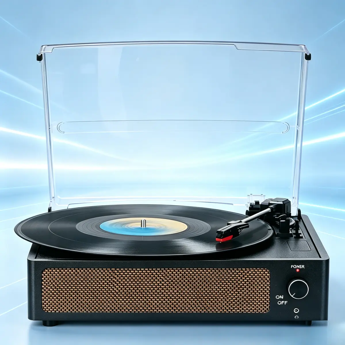 Vinyl Record Players Vintage Turntable with Speakers Belt-Driven Turn Tables Support 3-Speed, Bluetooth Wireless Playback, Headphone, AUX-in, RCA Line LP Phonograph Auto Stop Retro Black