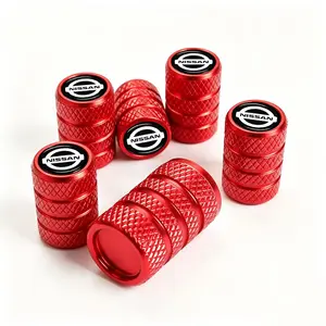 5-Pack Red & Black Premium Aluminum Tire Valve Caps For Nissan Altima Maxima Sentra Rogue Pathfinder Armada Frontier Kicks Versa Weatherproof Seal Anti-Corrosion Wheel Covers With Nissan Logo Car Exterior Accessories
