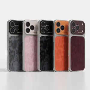 Luxury Leopard Print Large Viewfinder PhoneCase for iPhone 17 Pro Max 16 15 14 Pro Max Series, TPU+PCDual-Layer Shockproof Protective Cover withAnti-Scratch, Non-Slip & Full Camera LensProtection, Stylish Orange Faux Suede Texture outdoorfun