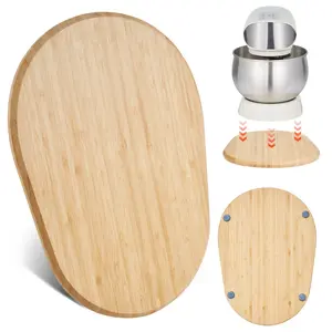 Mixer Slider, Oval Appliance Slider Compatible with Tilt Head Stand Mixer, PTFE Feet, Kitchen Countertop Storage Mover Sliding Tray, Natural Wood