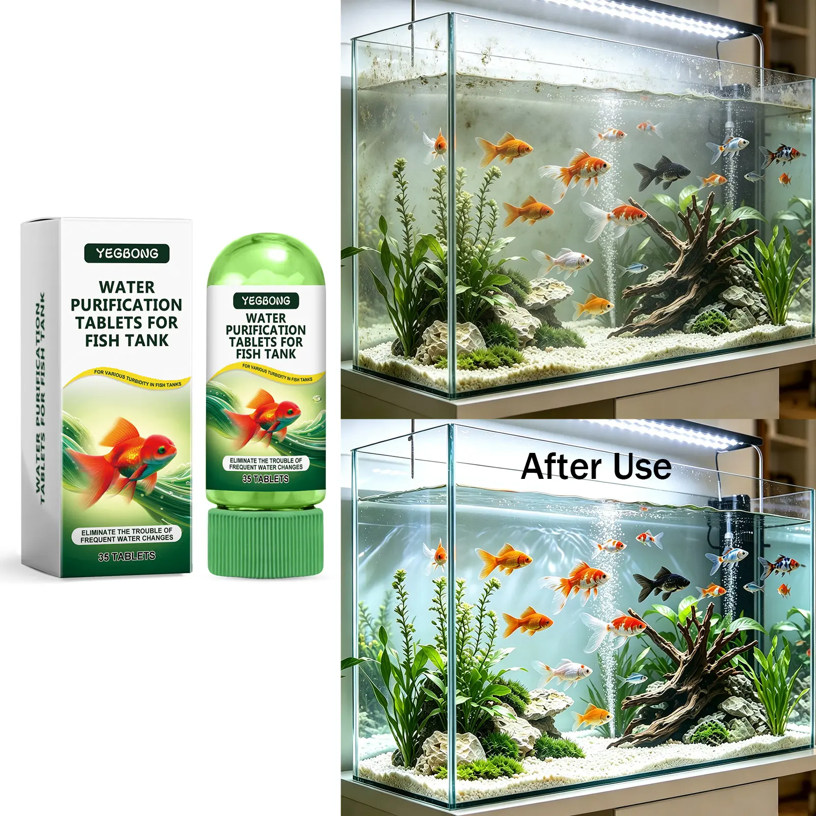 Fish Tank Water Purification Tablets, Aquarium Water Clarifier & Fish Tank Cleaner, Aquarium Cleaning Tablets for Cloudy Water Treatment, Water Conditioner for Freshwater & Tropical Fish Tanks, Aquarium Water Care Supplies, 35 Tablets