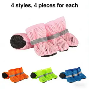 Breathable Anti-Slip Dog Puppy Poodle Shoes Set, New Pet Mesh Reflective Hollow Out Shoes, Thick Sole Non-Slip Wear Resistant, Small Medium Dogs Paws