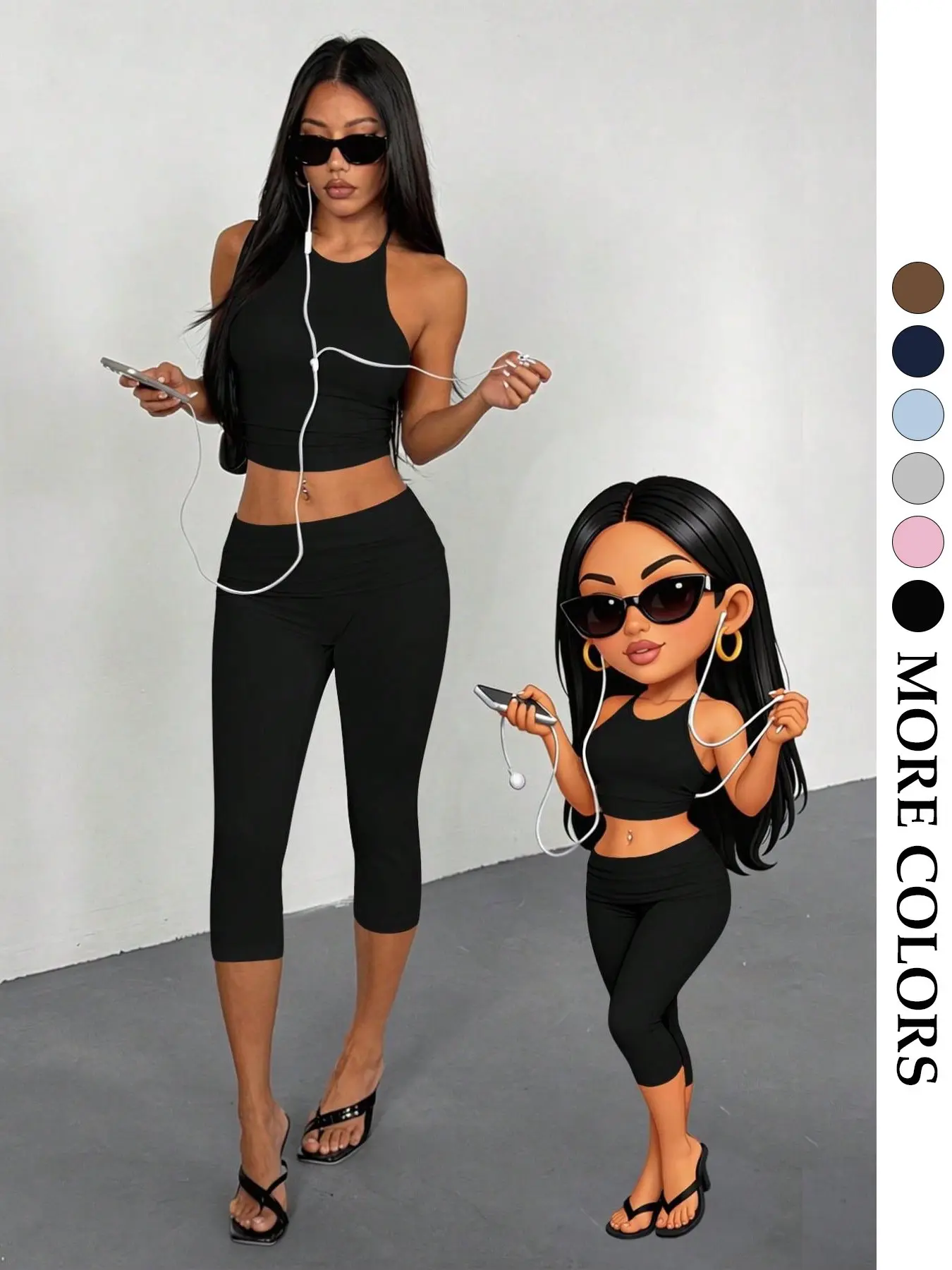 Women's Backless Halter Neck Set, Tank Top + Seven-Quarter Pants, Chic, Casual, Sexy, Slimming Fit, Versatile Matching, All Seasons, Outfit
