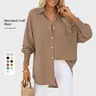【SS26 Collection】TARSE Women Linen Shirt Smocked Cuffed Casual Collar Long Sleeve Oversized Button Down Blouse Tops Boyfriend Shirt Basic Vintage Top Dress