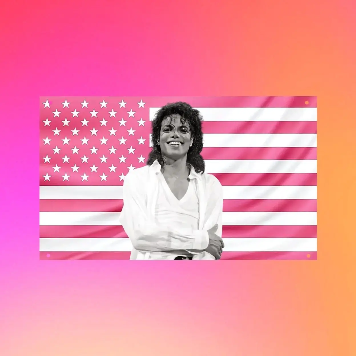 Michael Jackson Pink USA Flag Tapestry - King of Pop Music Legend Wall Decor, Hookless Machine-Wash Cold Indoor Living Room Wall Decor, Flags for Room, Room Decor