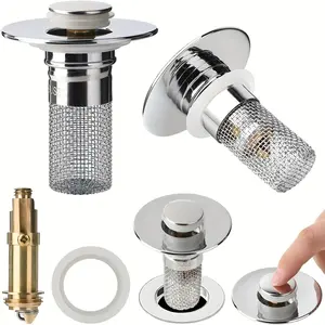 Bathroom Sink Stopper Hair Catcher, Universal Pop Up Sink Drain Filter with Stainless Steel Filter Basket, Bathroom Sink Drain Strainer