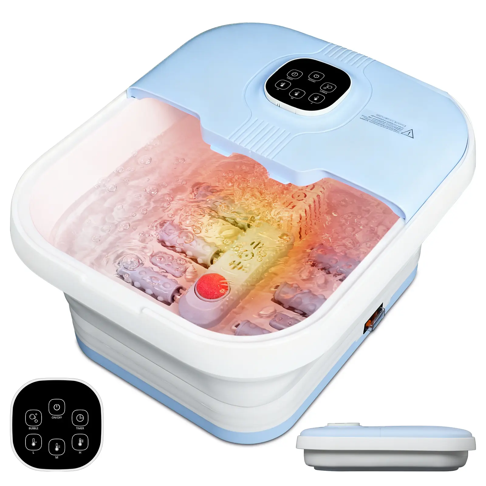 Foot Spa with Heat, Bubble, Red Light, and Temperature Control, Foot Bath Massager with 8 Shiatsu Massage Rollers, Pedicure Foot Spa for Relaxation and Stress Relief, Black
