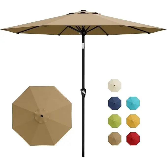 Garvee 10 ft Patio Umbrella for Outdoor Use, Table Umbrella with Crank and Push Button Tilt, 8-Rib Sturdy Frame, UV Protection & Waterproof for Garden, Pool, Deck, Backyard, Market