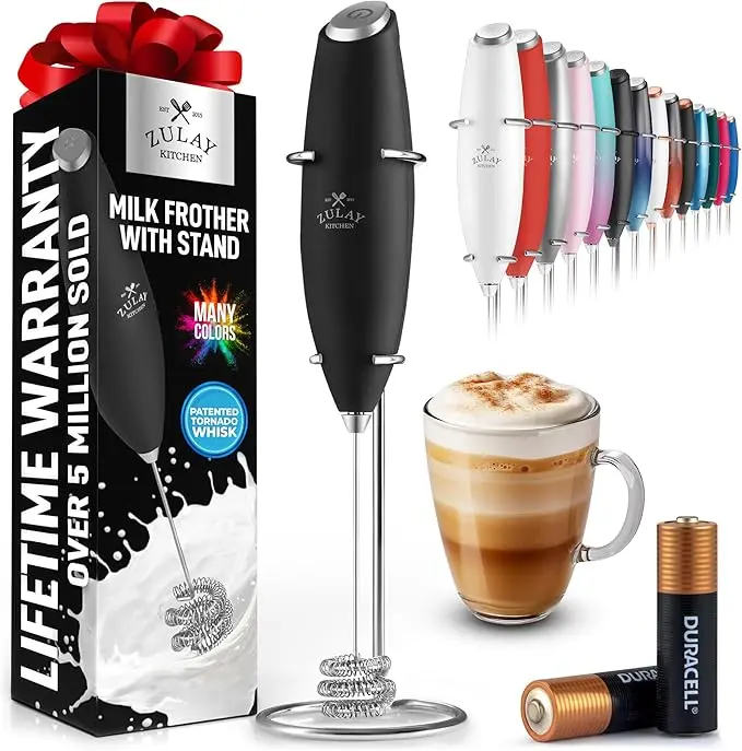 Zulay Kitchen OG Tornado Milk Frother with Stand – Includes Duracell Batteries