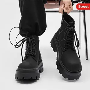 Men’s Black Trendy Chunky-Soled Height-Boosting Boots — Father’s Day Gift