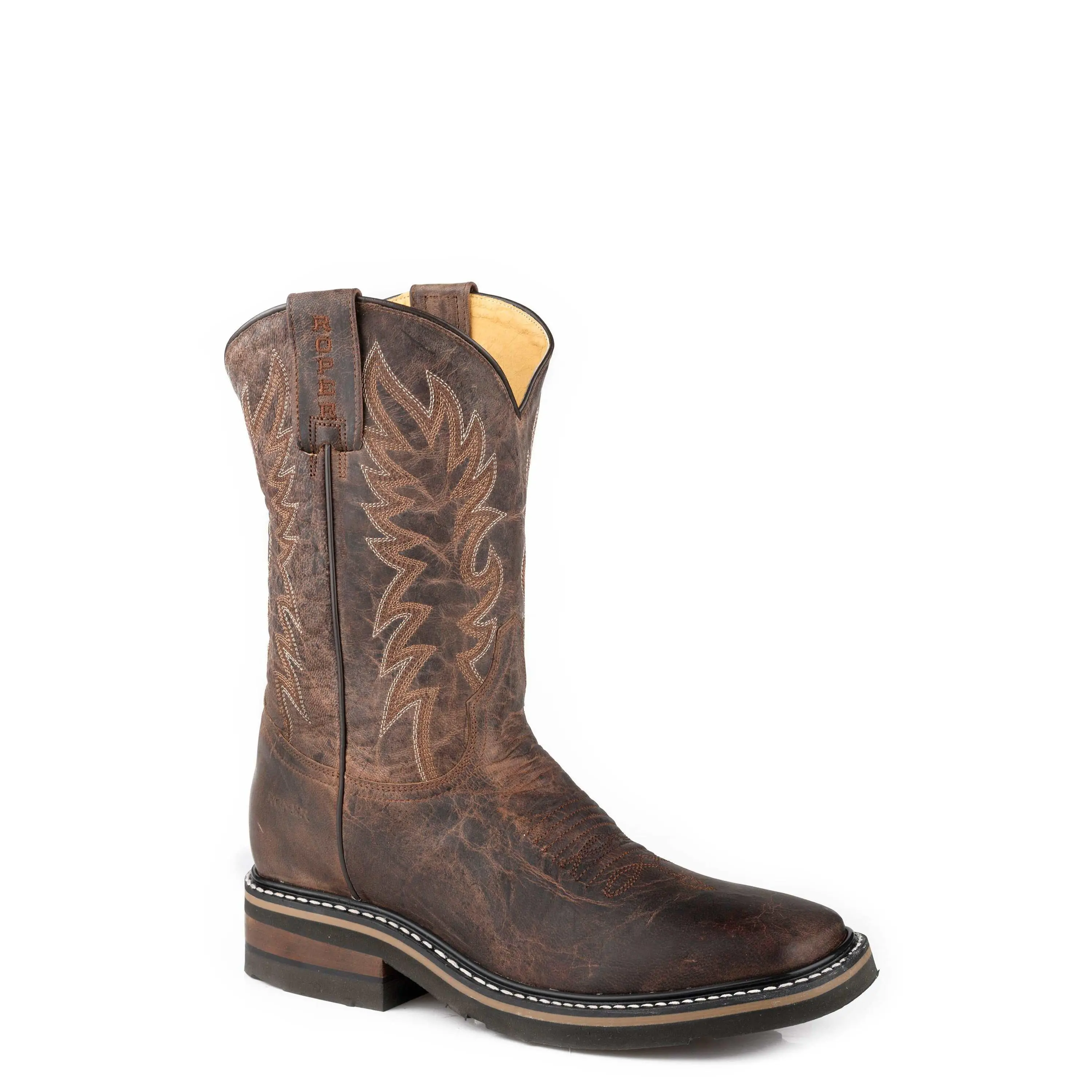 Men's Roper Work It Out Leather Boots Handcrafted Brown