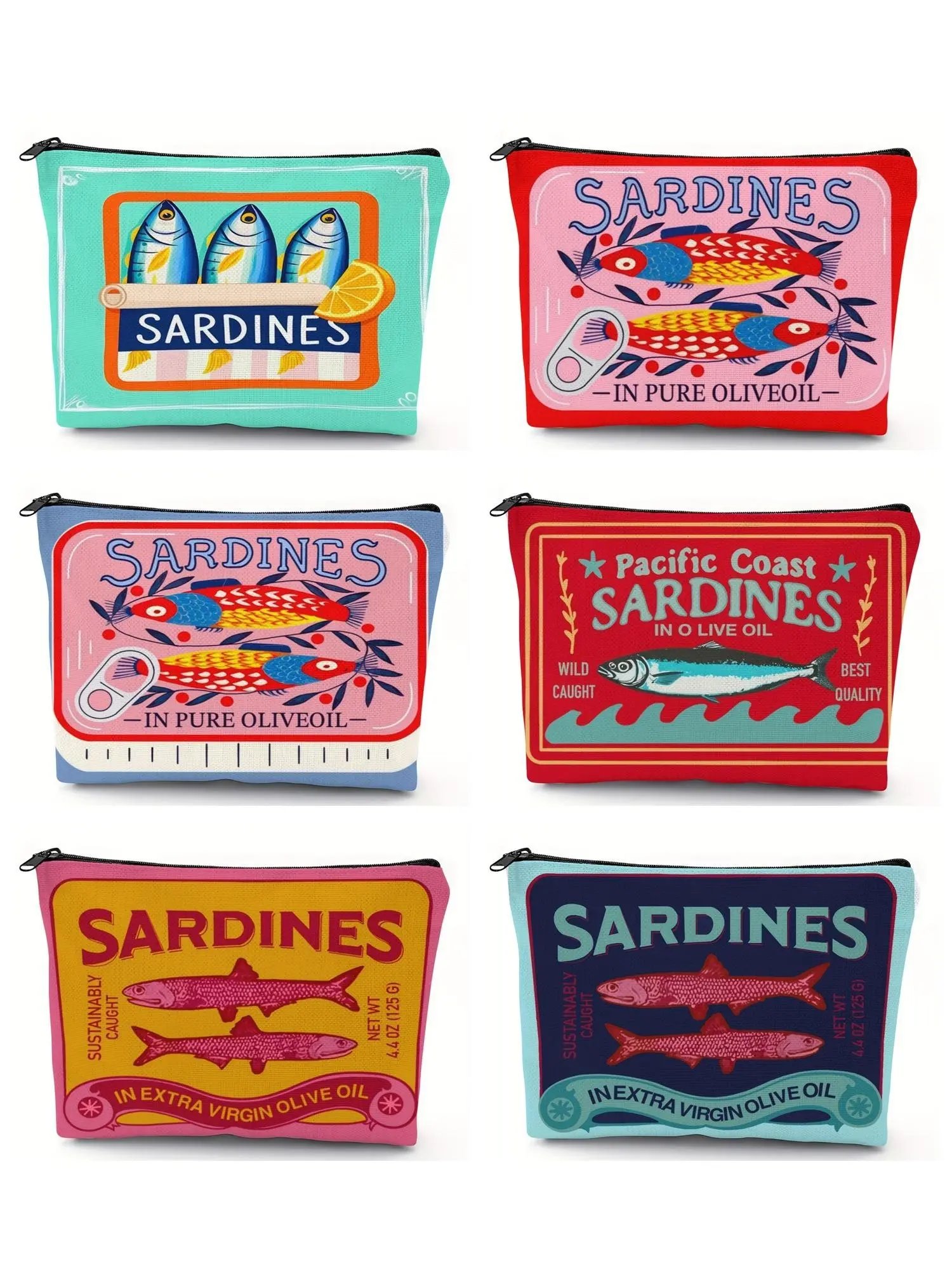 Cute Sardine Can Canvas Pouch Large Capacity Cosmetic Bag for Women Men, Retro Fish Print Makeup Bag Travel Toiletry Organizer, Cosmetic Travel Bags, Unique Birthday Christmas Father's Day Gift for Her Him, Friends