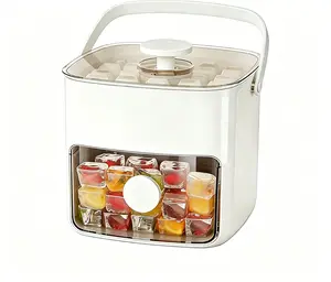 BPA-Free Press-Type Ice Cube Tray with Storage Bin - 1-Button Release Container, Stackable Freezer Mold, Leak-Proof Lid for Cocktails & Iced Coffee
