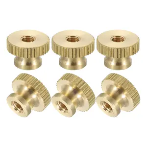 uxcell Knurled Thumb Nuts, 6Pcs M4 x D12mm x H8mm Brass High Head Through Hole with Collar High Head Through Hole Round Knobs Fasteners for 3D Printer Parts, Machine Tools