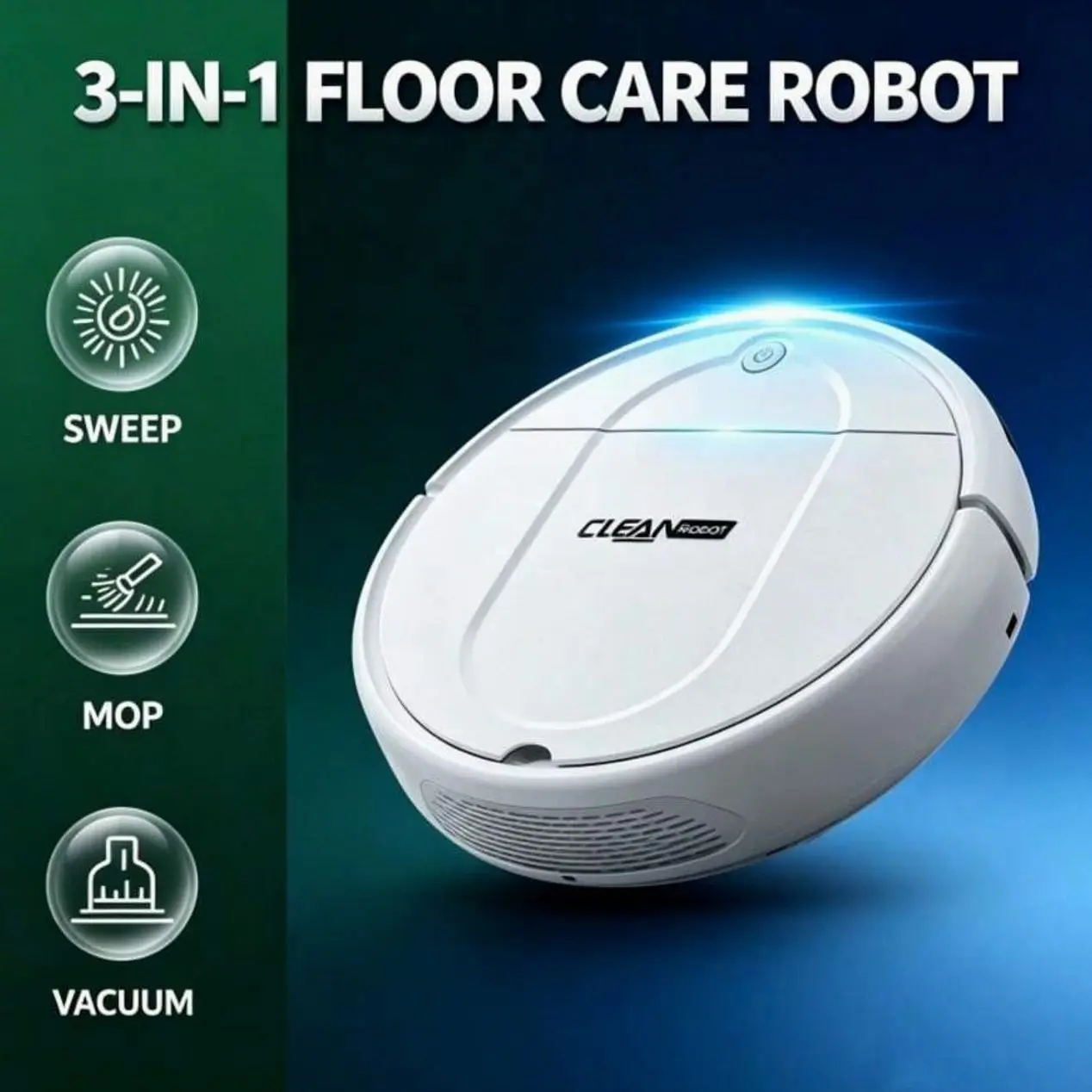 Robot Vacuum Cleaner 3-In-1 Sweep Mop Vacuum, 1500Pa Strong Suction, Rechargeable Smart Floor Cleaning Robot With Edge Brush, Dust Box & Mop Pad, Works On Tile Hardwood Carpet