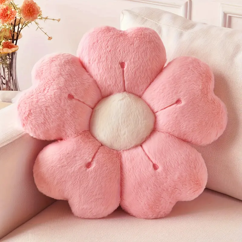 [Plush Daisy Pillow] Soft Plush 13.7 Inches Polyester Daisy Flower Throw Pillow - Cozy Decorative Cushion for Bed & Sofa, White/Pink, Adorable Floral Design, Bed Accessory