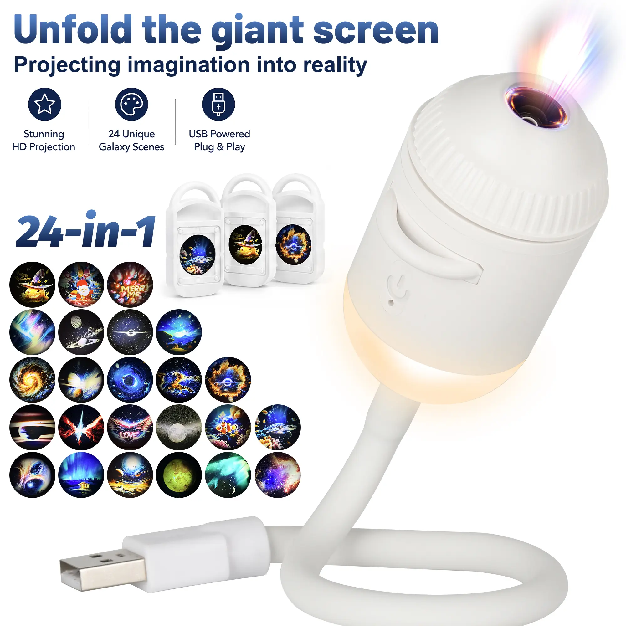 2-in-1 Projection Night Light & Projector — 1080P HD, 1800 Lumens, Includes 24 Slidesets — Sleep Aid Companion, Delightful Gift, Travel Essential