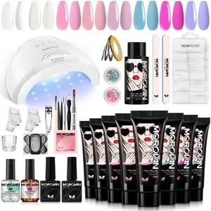 MOROVAN 8 Colors Poly Gel Nail Starter Kit - with U V Lamp 48W Complete Poly Gel Kit for Beginners with Everything Professional