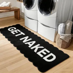 Style Minimalist Text Get Naked Long Rug, Irregular Wave Edge Bedside Bathroom Hallway Non-Slip Mat, Carpet