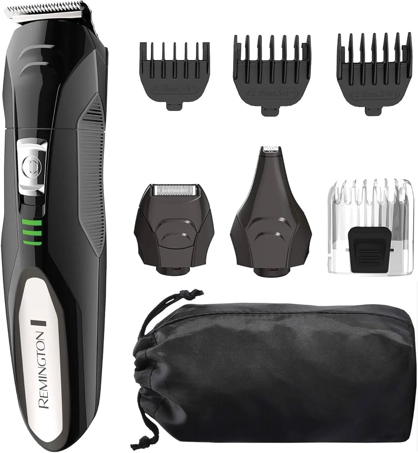 Men's Remington PG6025 8-Piece All-in-1 Grooming Kit - Rechargeable Cordless Adjustable Steel Beard Trimmer, Hair Clipper, Facial Shaver (Black)