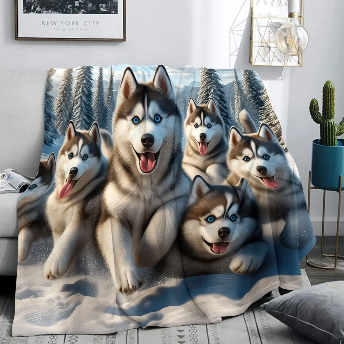Soft Flannel Siberian Husky Blanket, Four-Season Use, Comfortable Sofa Bed Home Decor, Perfect Gift for Dog Lovers