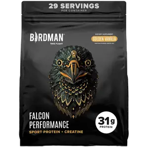Falcon Performance Sport Protein Powder with Creatine - Vanilla Flavor - 3lbs - 31g Protein + 5g Creatine Monohydrate & BCAAs - Vegan - Sugar-Free - Optimum Muscle Recovery - Non-Dairy - Smooth Digestion