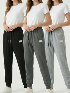 Women’s casual jogger sweatpants, 3-pack, solid color design, elastic waistband, slim fit—essential joggers for running and workouts.