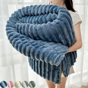 1PC Color-Striped Plush Soft Fluffy Blanket – Ultra-Soft Rabbit-Fur-Like Fleece, Extra Thick & Warm Without Bulkiness, 3-in-1 for Office Nap, Sofa Binge-Watching, or Bed Cover, Lightweight Cozy Blanket,Christmas Gifts For GF