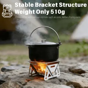 Compact stainless steel wood-burning stove-sturdy and foldable outdoor cooking stove with chimney and fire pit, suitable for charcoal or firewood, ideal for backpacking, camping and survival.