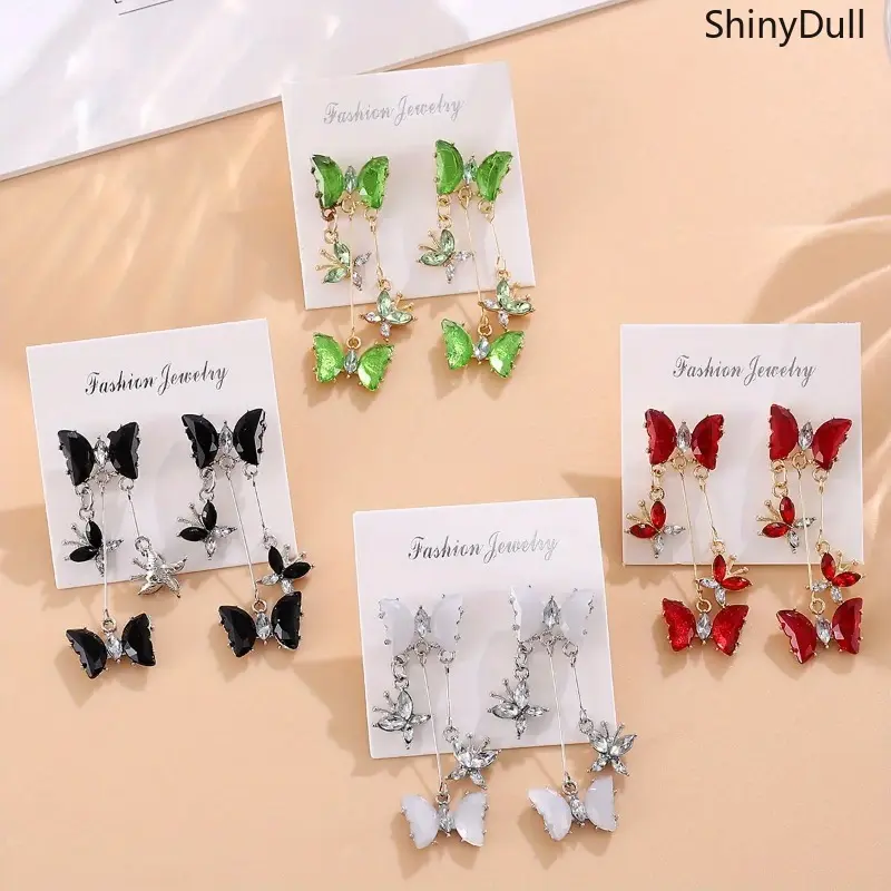 Women's Butterfly Tassel Drop Dangle Earrings, Rhinestone Alloy Jewelry with a Shiny-Dull Mix for Party & Prom, Rhinestones, Party Prom Wear, Butterfly Tassels, Female, Luggage & Bag Charm Accessory, Recipient
