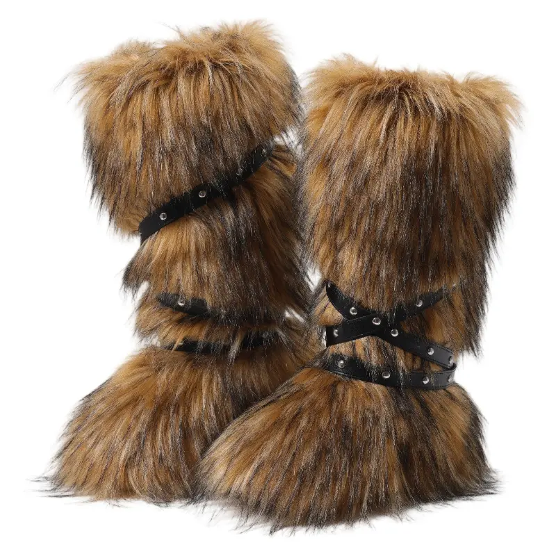 Women's Knee-High Plush Buckle Decorative Boots - Autumn Winter Fashion Footwear, Warm Outdoor Trendy Shoes
