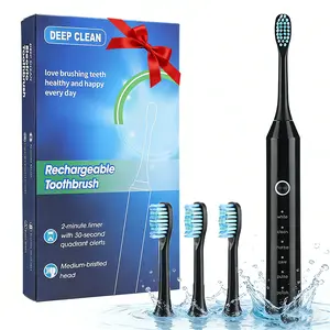 Electric Toothbrush for Adults, Rechargeable Sonic Teeth Cleaning Toothbrush With 4 Brush Heads, 6 Modes Deep Cleansing Protecting Gums Toothbrushes with 2-Minute Timer, Daily Oral Care Tool Teeth Cleaner, Travel Family Toothbrush Kit, Christmas Gift