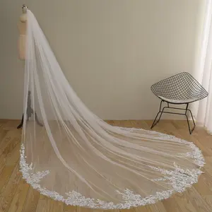 Shiny sparkling sequined wedding veil with metal comb, Single tier floral lace wedding veil, Elegant ivory bridal veil