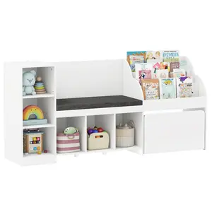 COSTWAY - Kids Bookcase with Reading Nook 4-in-1 Standing Toy Organizer-White